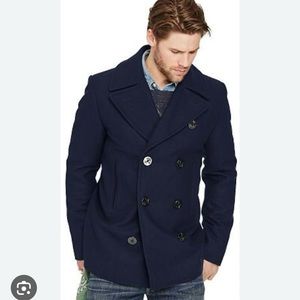 Denim & Supply Ralph Lauren Navy Blue Wool-Blend Melton Peacoat Men’s size M